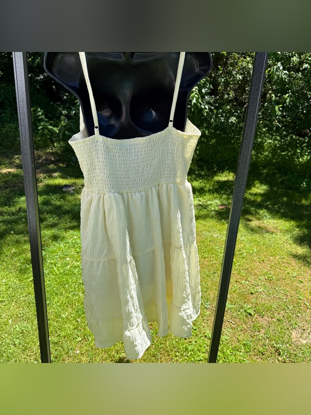 Boho Buttercream Textured Sun Dress Colorful Crochet Waistband - Picture 3 of 11